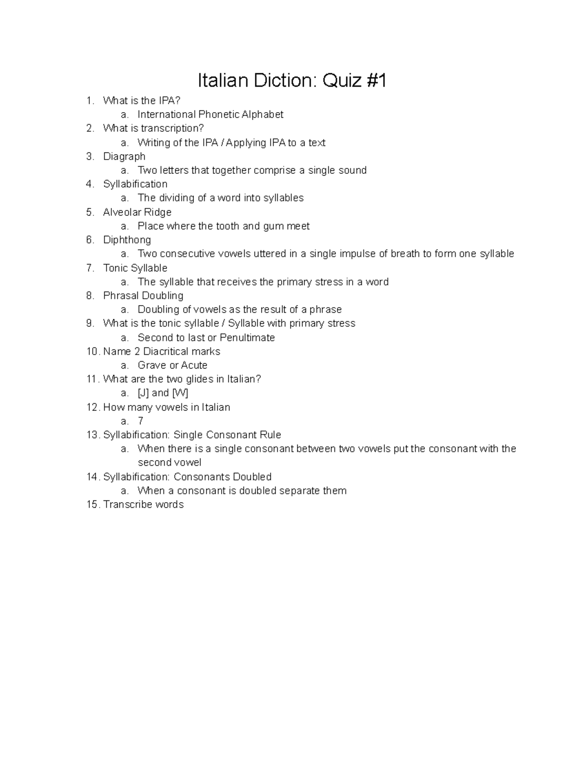Italian Diction Study Exam #1 - Italian Diction: Quiz What is the IPA ...