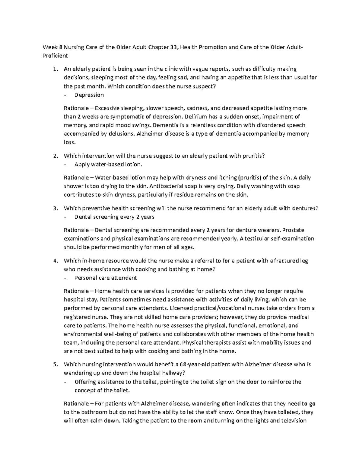 Week 8 Nursing Care of the Older Adult Chapter 33, Health Promotion and ...
