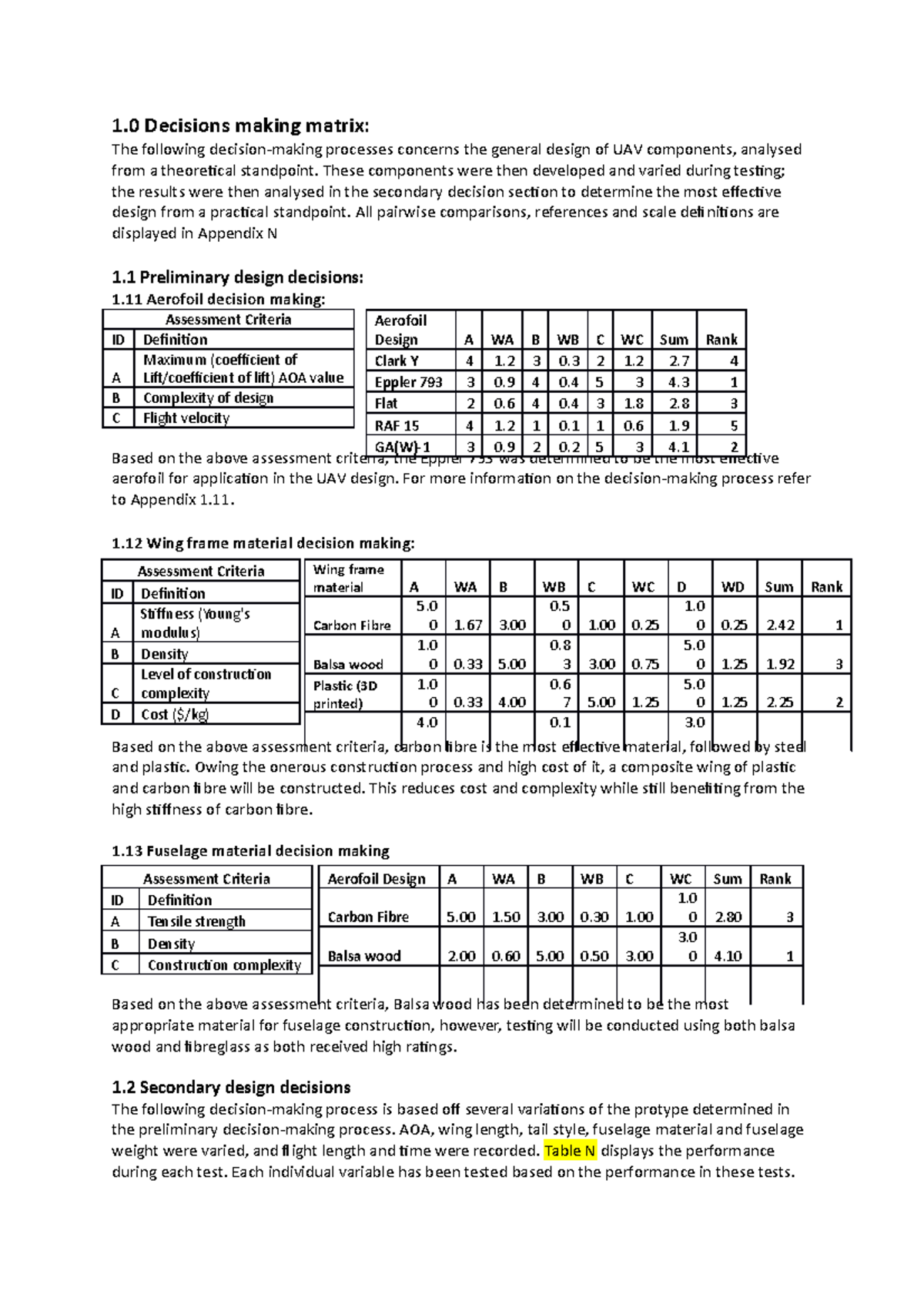 Decisions making matrix - ENGG1100 - UQ - Studocu