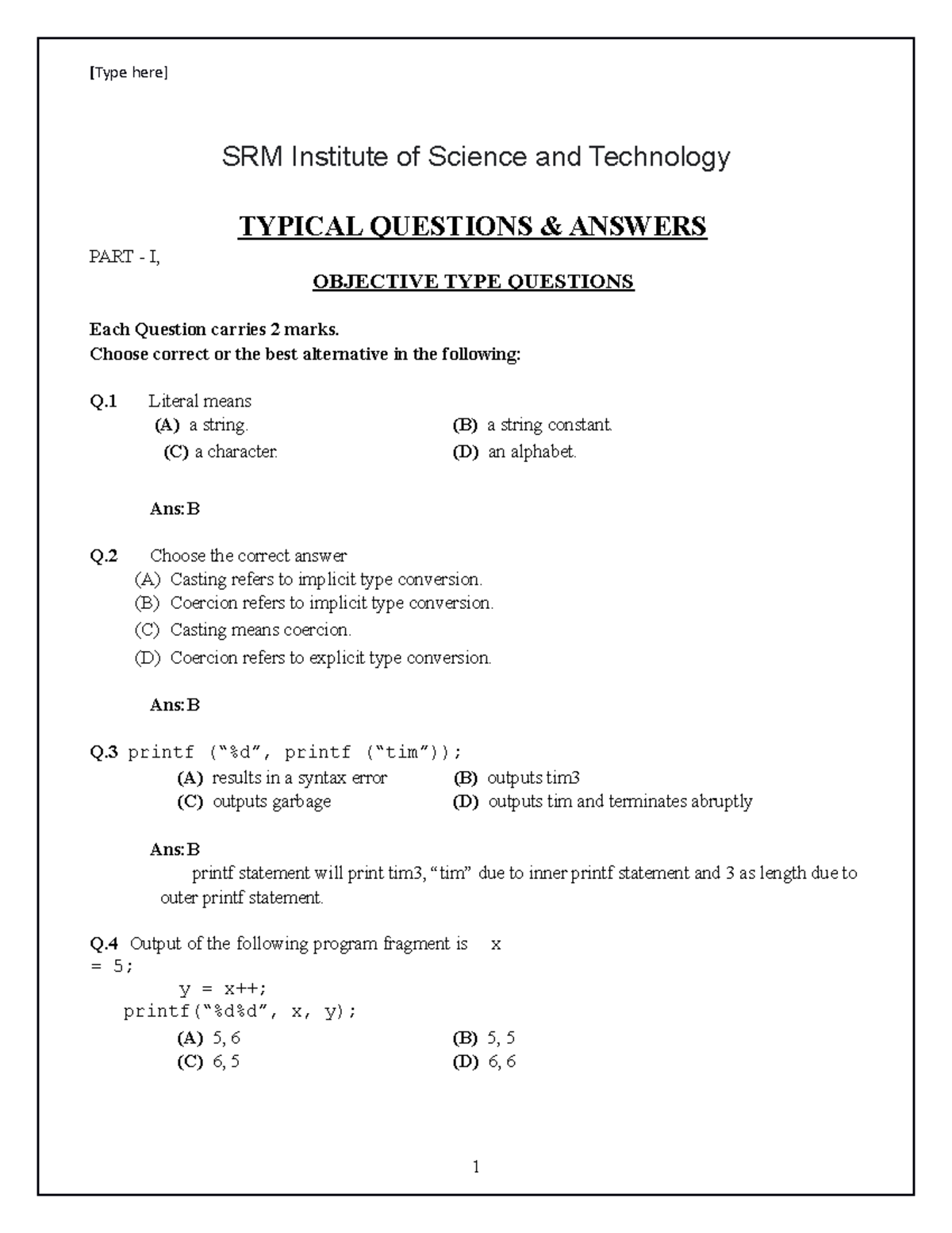 M.C.Q Question bank-2 - SRM Institute of Science and Technology TYPICAL ... image.