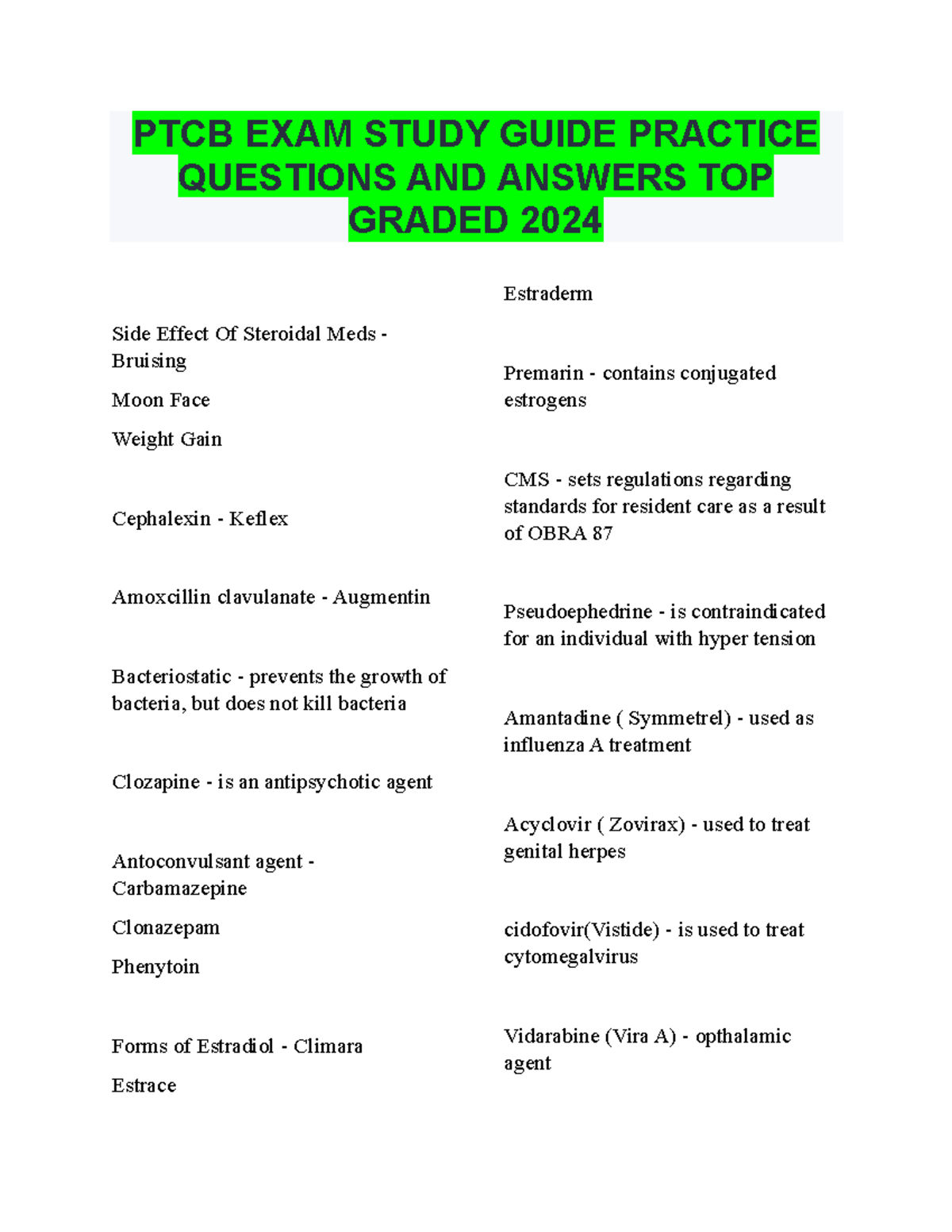 PTCB EXAM Study Guide Practice Questions AND Answers TOP Graded 2024 ...