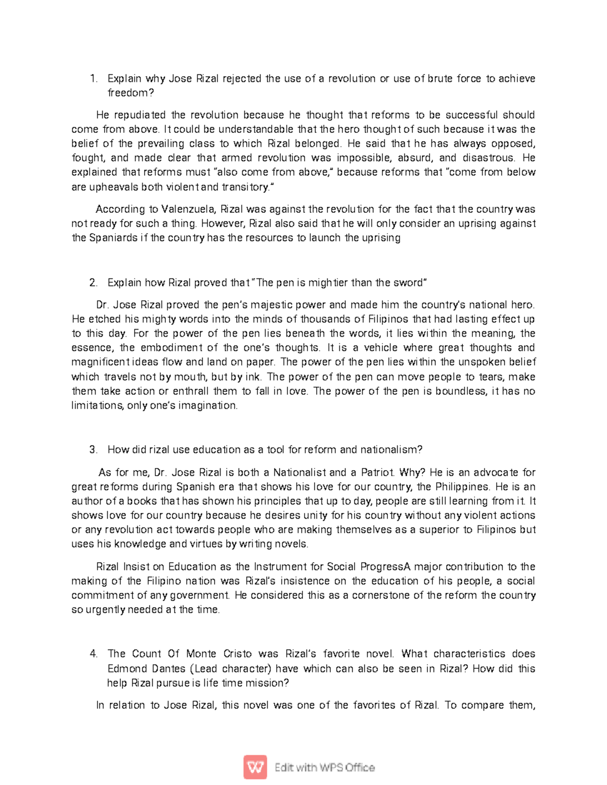 Essay Rizal - Explain why Jose Rizal rejected the use of a revolution ...