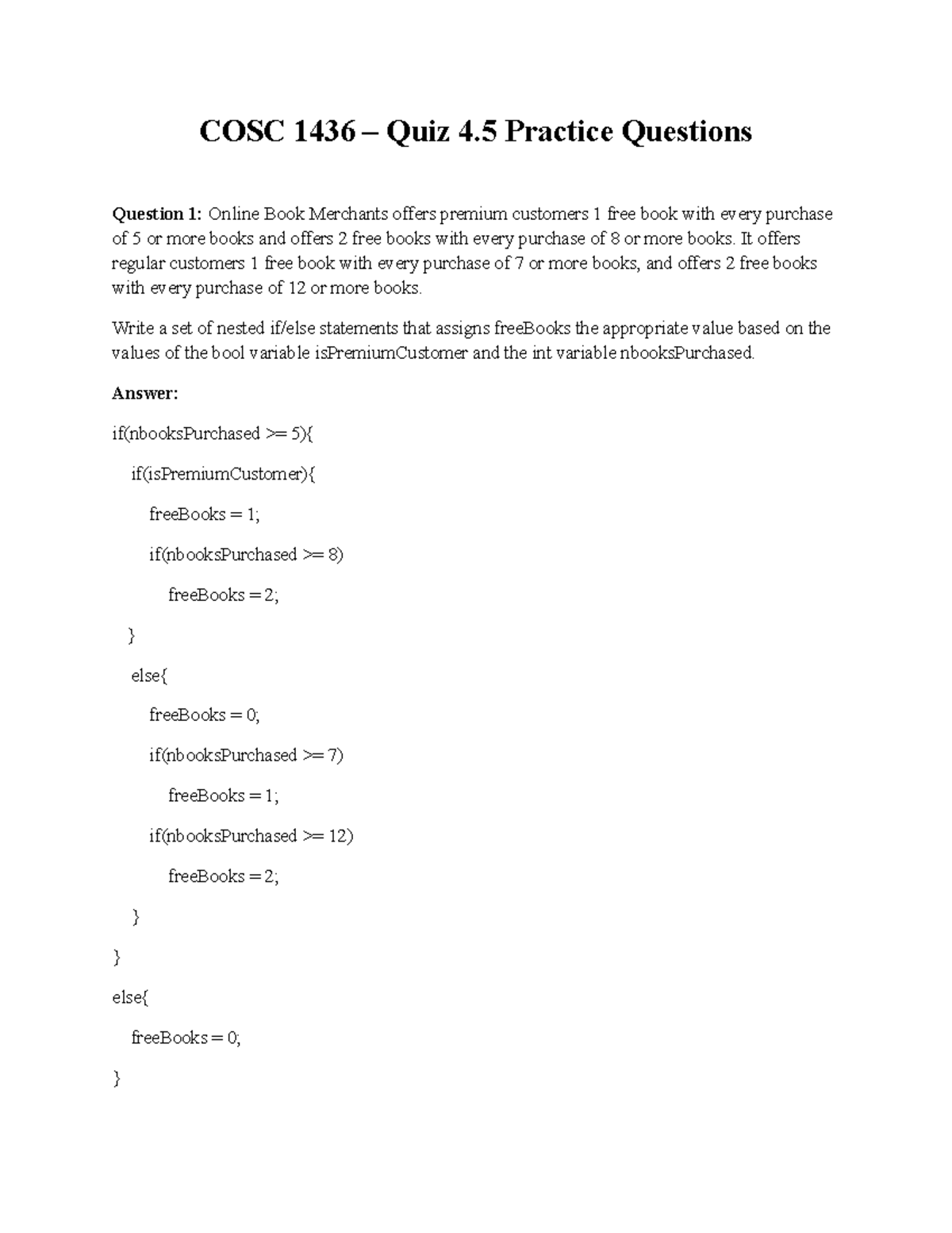 COSC 1436 Quiz 4.5,4.6 Questions And Answers - COSC 1436 – Quiz 4 ...