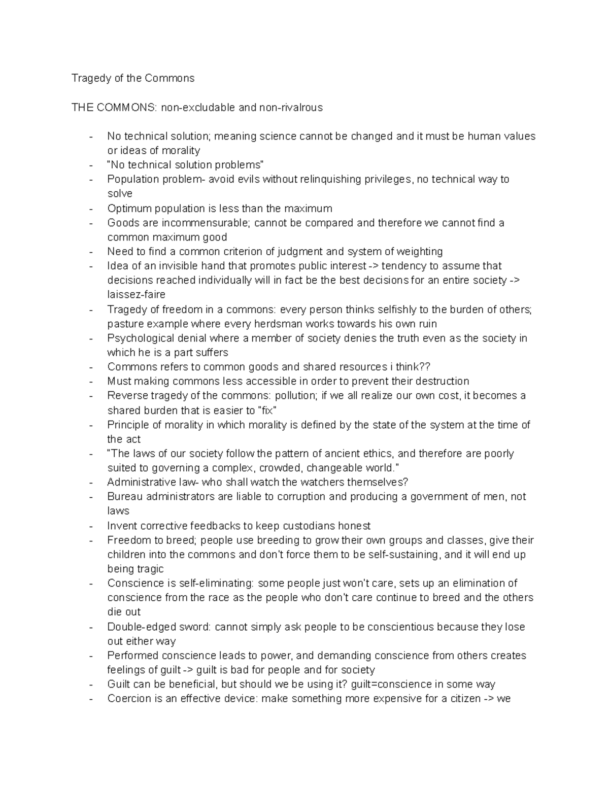 Tragedy Miracle Notes - Tragedy of the Commons THE COMMONS: non ...