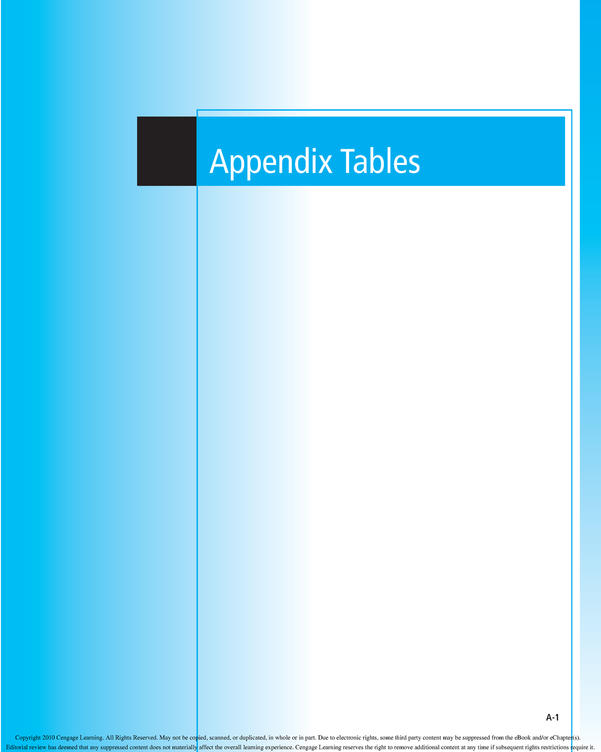 Appendix Tables A Appendix Tables Copyright Cengage Learning