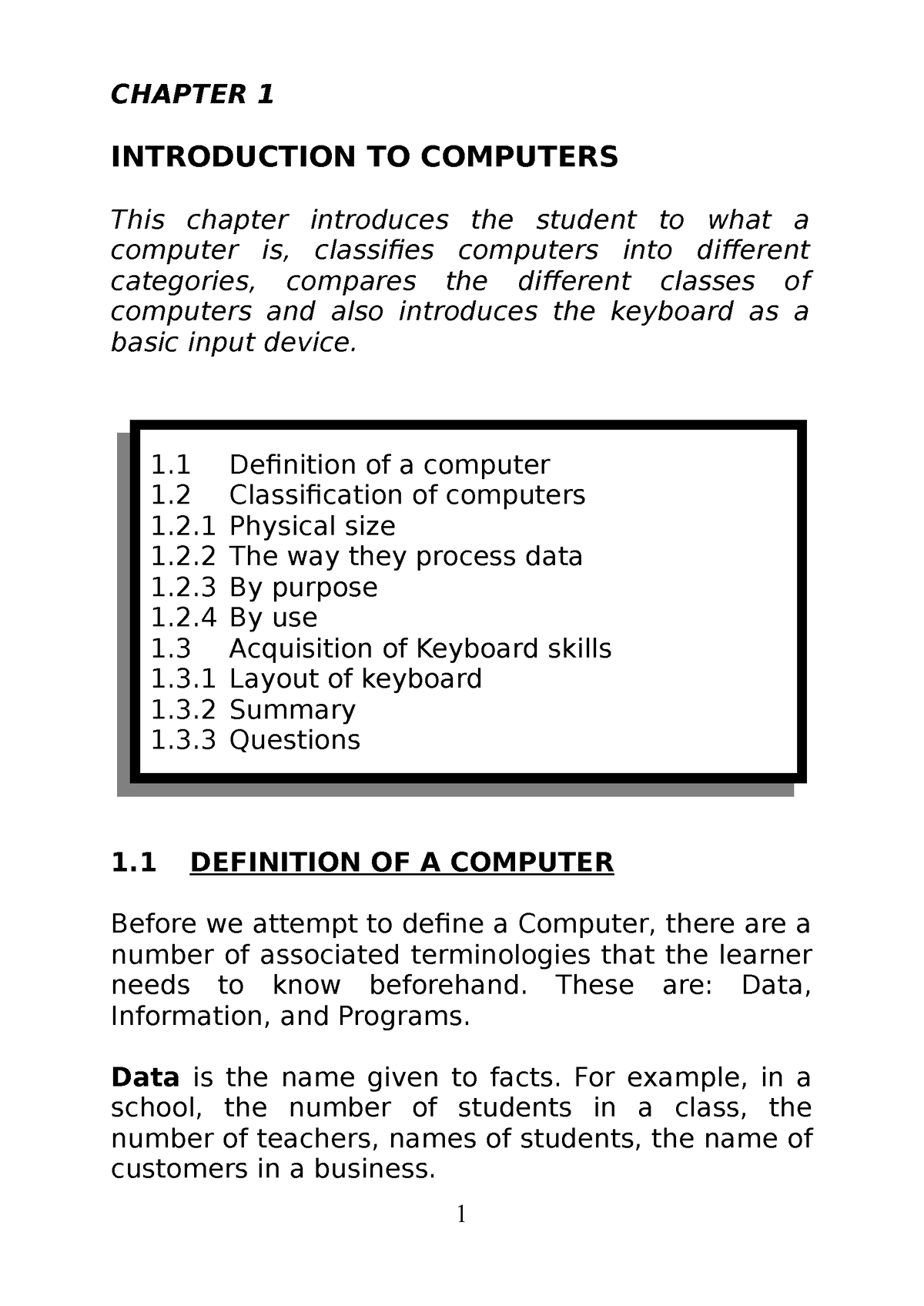 Computer FORM 1 Notes   REFERENCE   CHAPTER 1 INTRODUCTION TO COMPUTERS