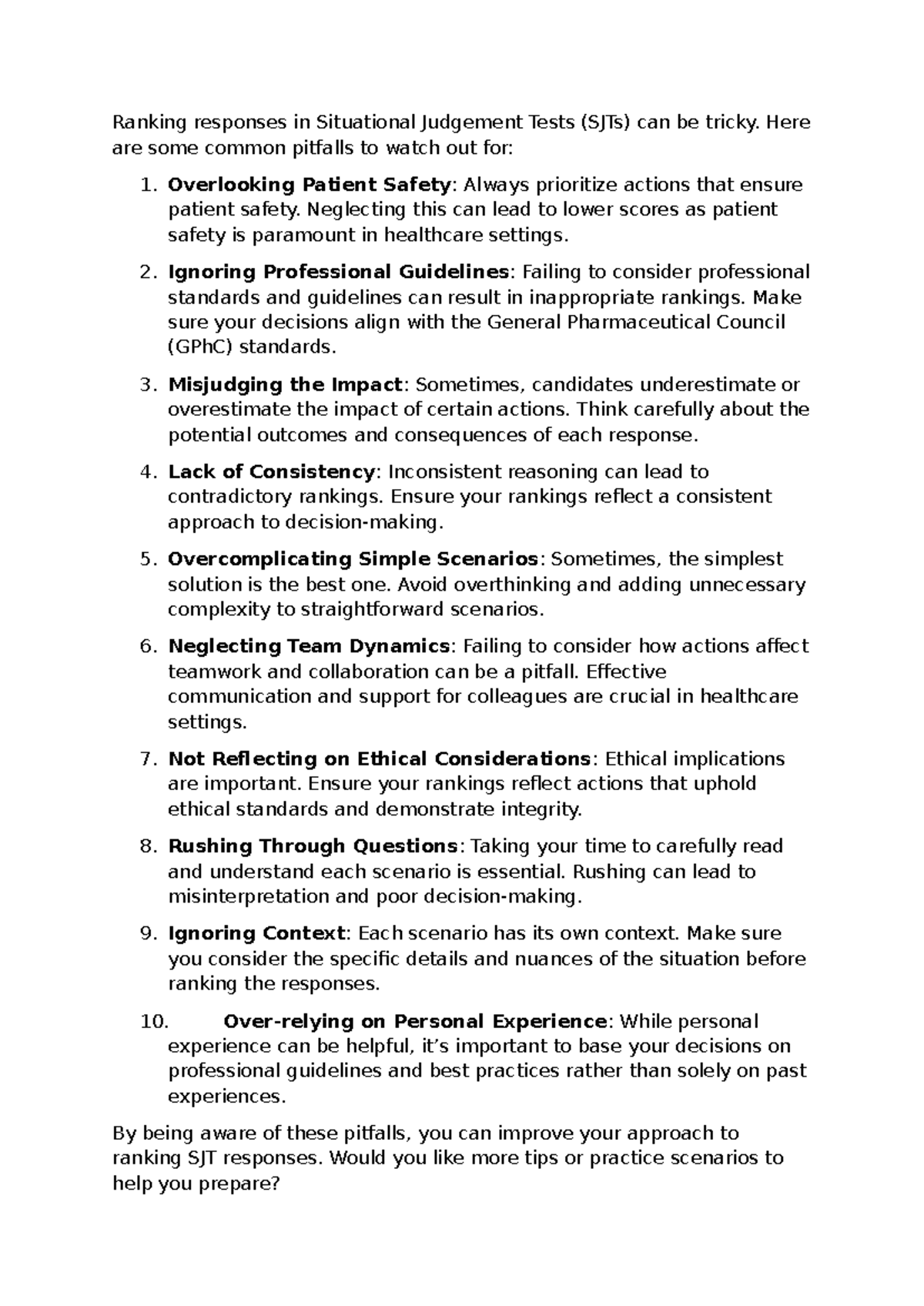 Ranking responses in Situational Judgement Tests - Here are some common ...