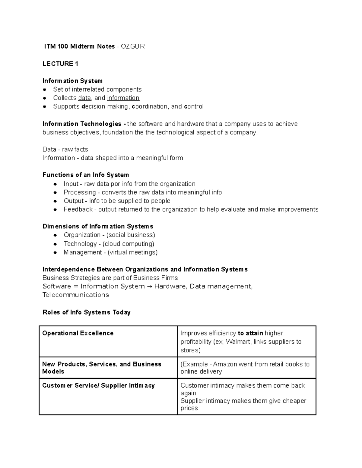 ITM 100 Notes (For Midterm) - ITM 100 Midterm Notes - OZGUR LECTURE 1 ...