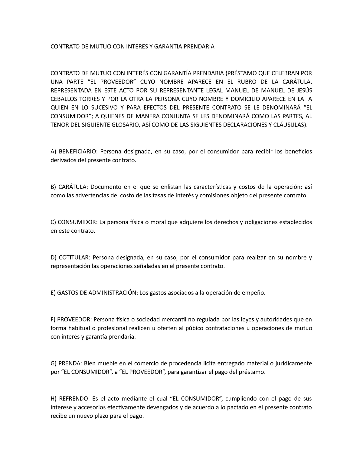 Contrato De Mutuo Con Interes Y Garantia Prendaria Contrato De Mutuo Con Interes Y Garantia 7249