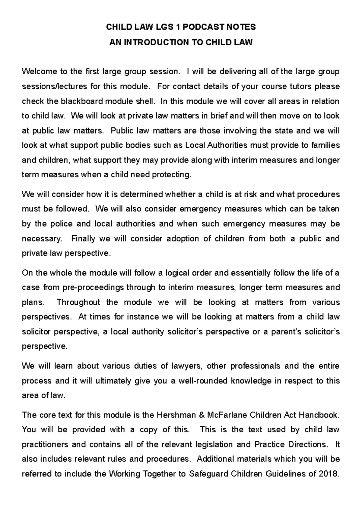 Child Law LGS 1 Podcast Notes Studocu