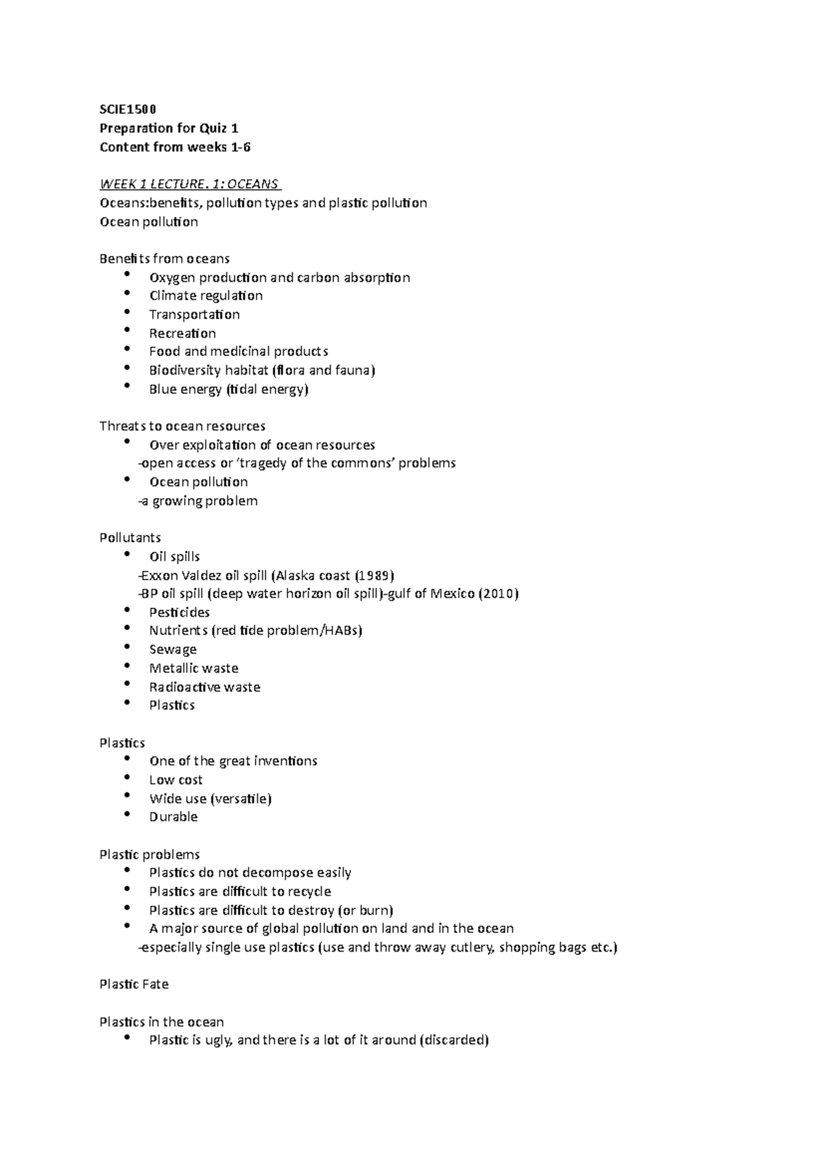 Quiz 1 prep - Notes for quiz 1 - SCIE Preparation for Quiz 1 Content ...