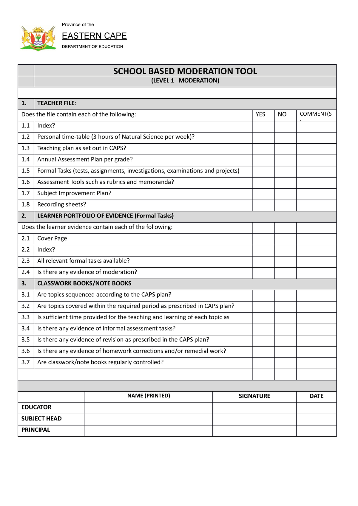 Ecdoe School Based Moderation PLAN - Province of the EASTERN CAPE ...