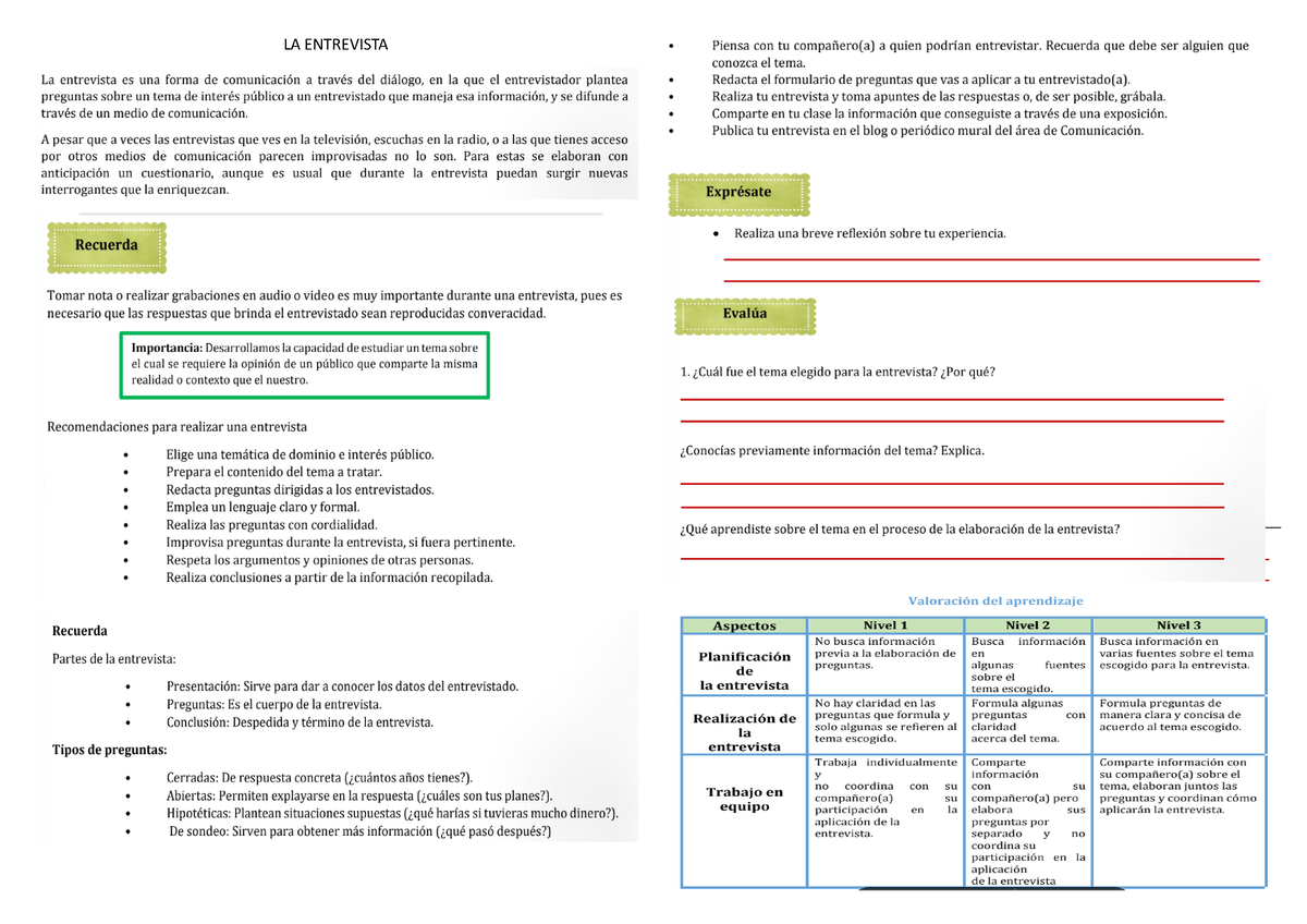 LA Entrevista 3° - .listo - Lenguaje Y Comunicacion - LA ENTREVISTA ...