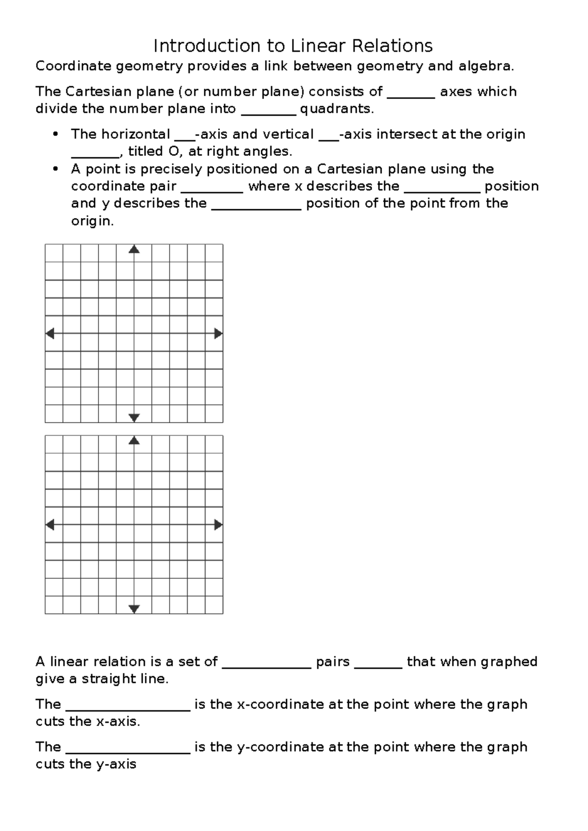 Introduction to Linear Relations Notes - Introduction to Linear ...