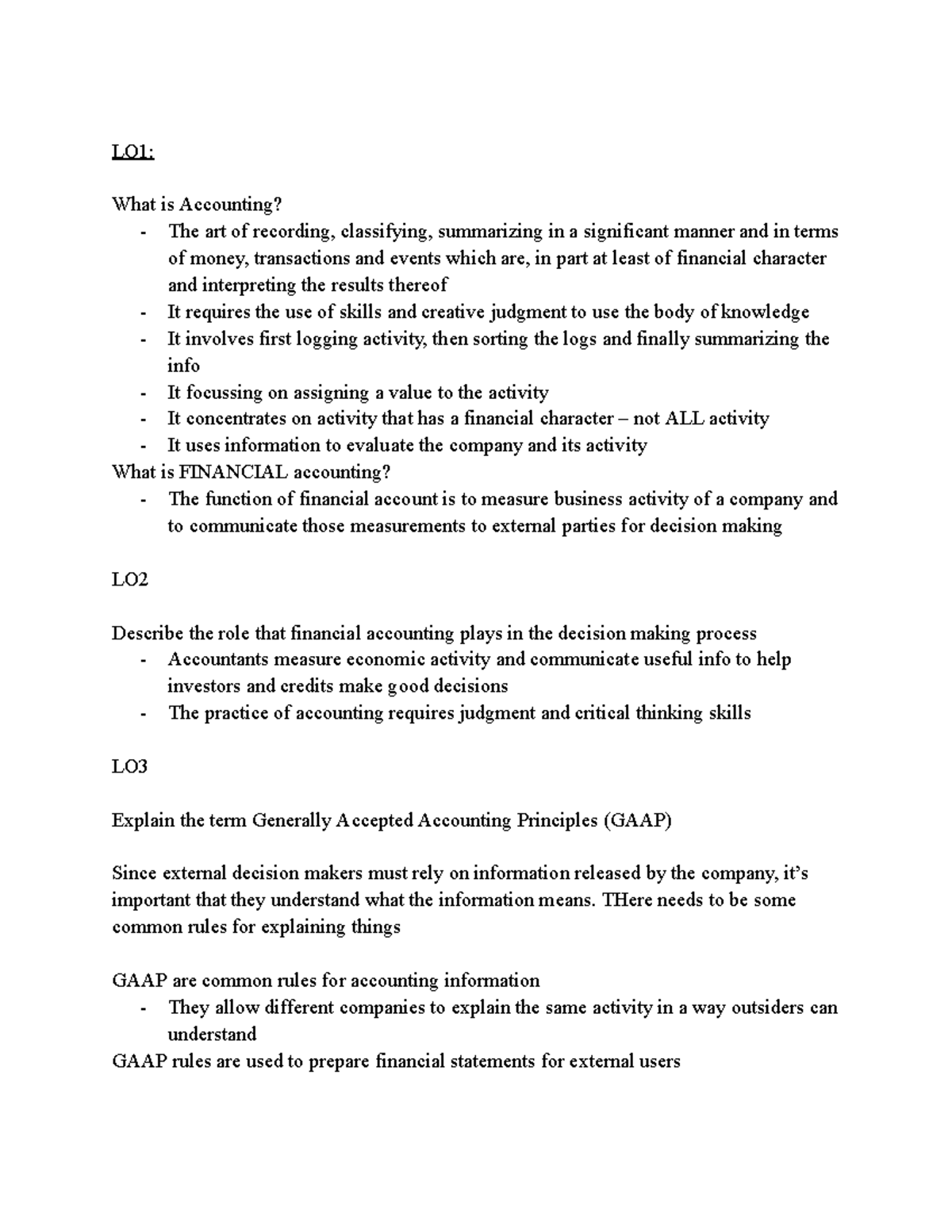 ACC 101 Notes - LO1: What is Accounting? - The art of recording ...