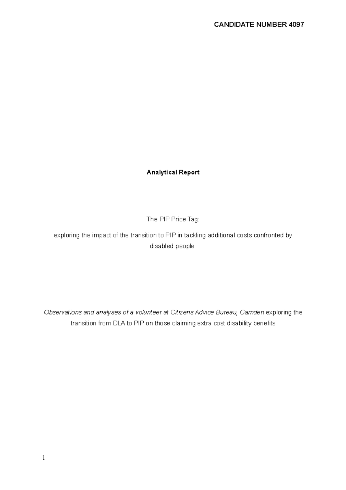 CLE Example Report For law clinic CANDIDATE NUMBER 4097 Analytical