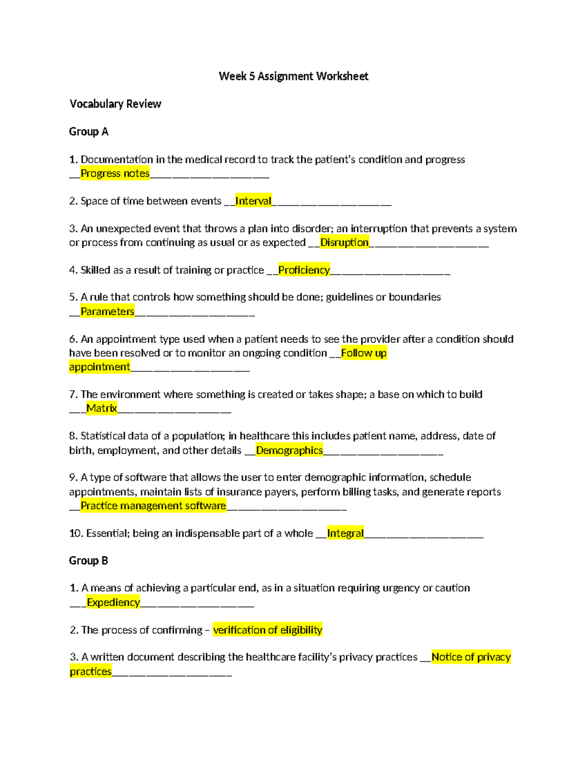 Moa110 Week 5 Assignment Done - Week 5 Assignment Worksheet Vocabulary ...