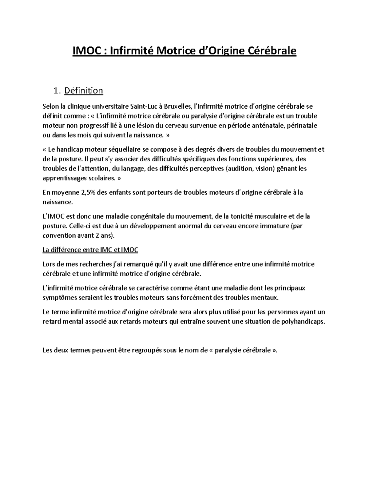 IMOC infirmité motrice cérébrale - IMOC : Infirmité Motrice d’Origine ...