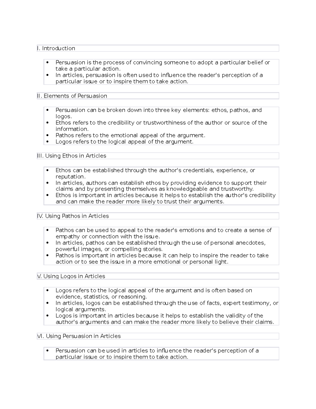 Persuation in articles - I. Introduction Persuasion is the process of ...