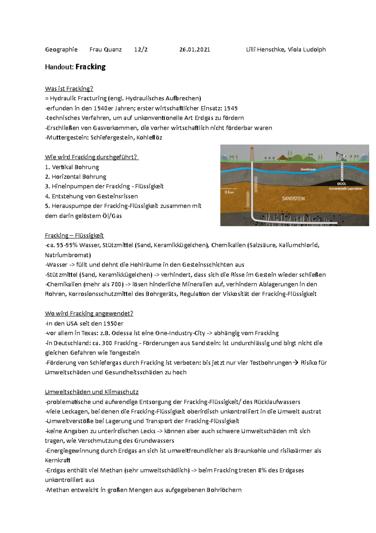 Fracking Handout Geographie Frau Quanz 12/2 26.01 Lilli Henschke