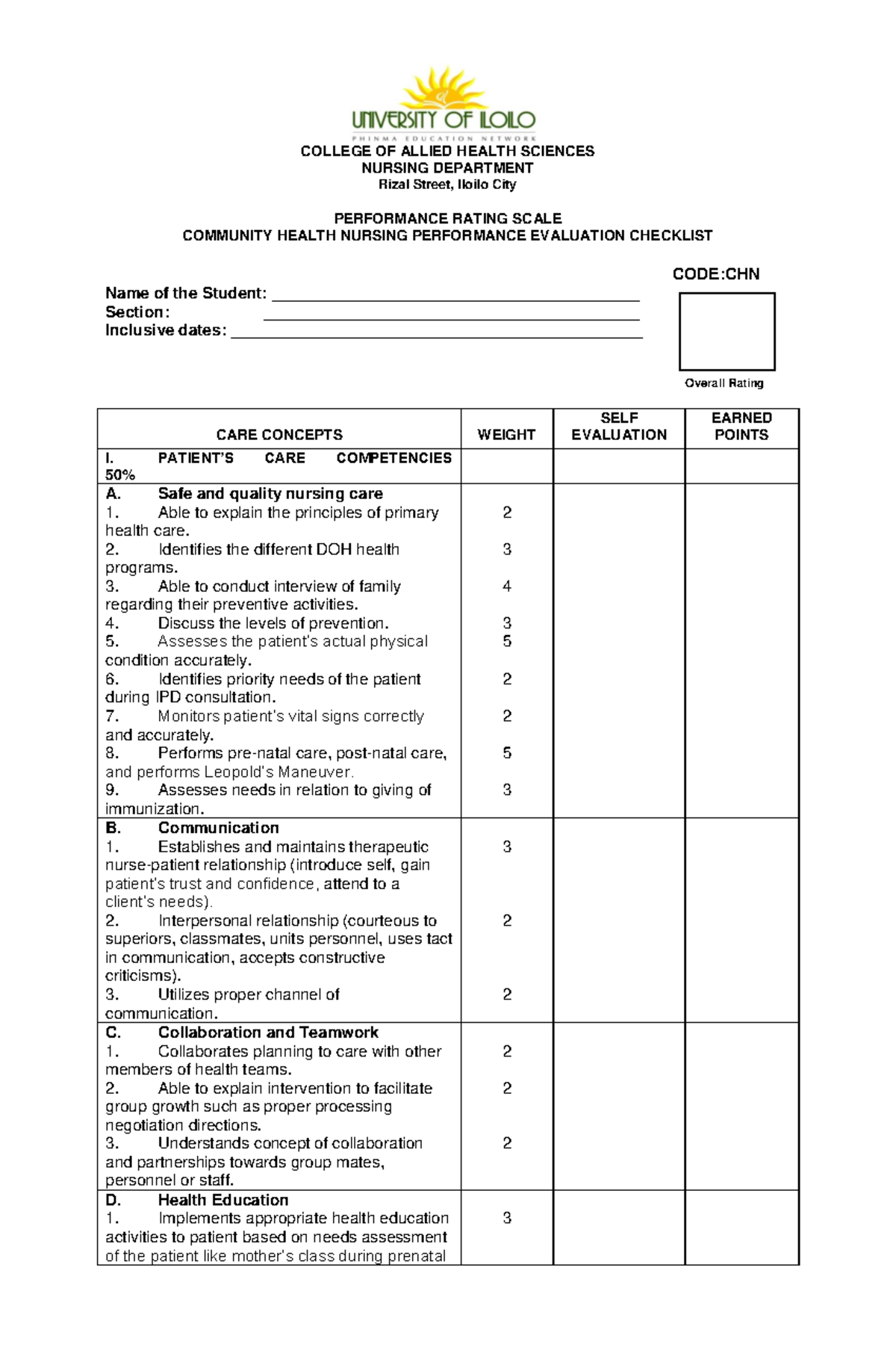 CHN-PRS - nursing - COLLEGE OF ALLIED HEALTH SCIENCES NURSING ...