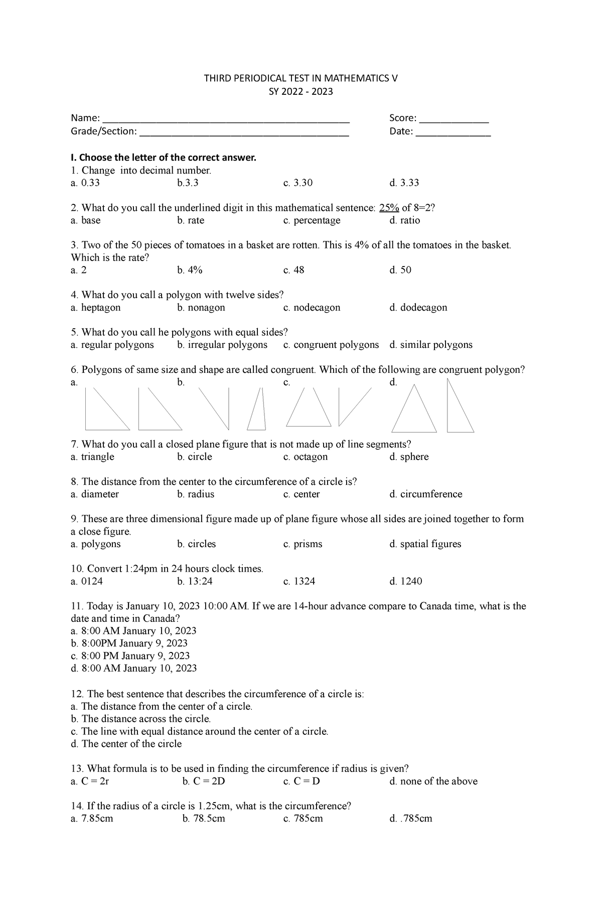 2023 3rd Periodic Math 5 - THIRD PERIODICAL TEST IN MATHEMATICS V SY ...