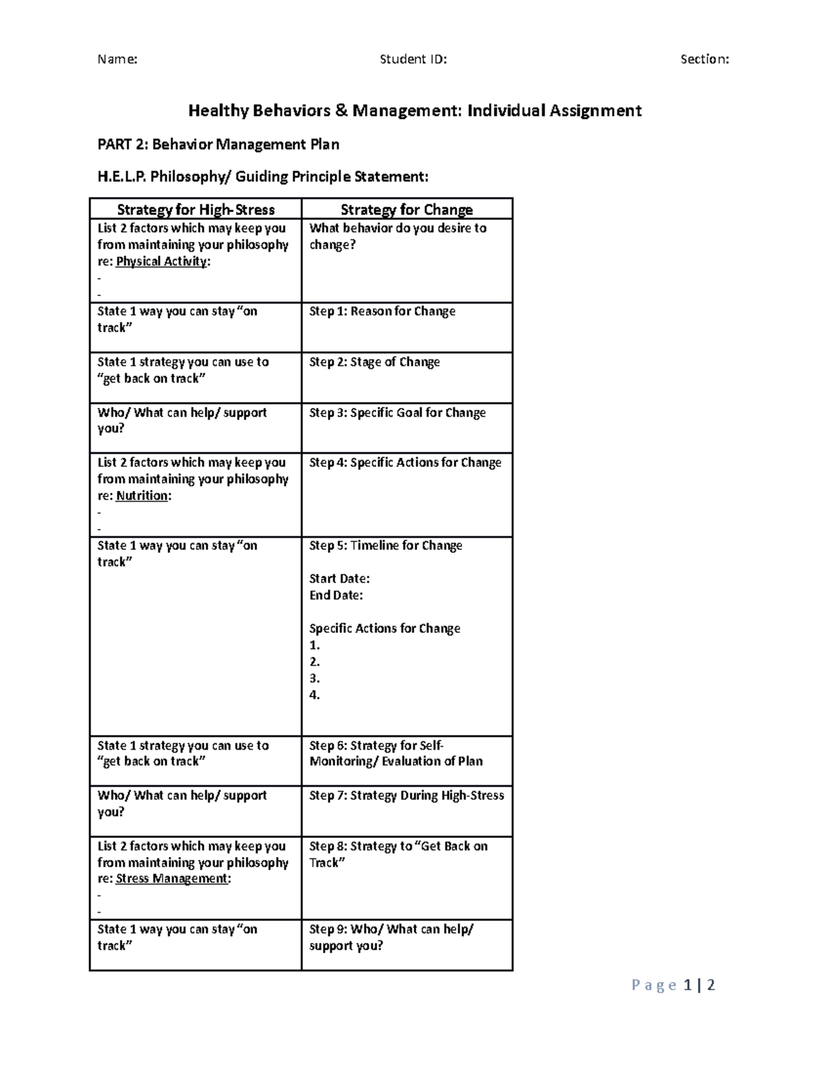 Behavior Management Plan Examples For Elementary