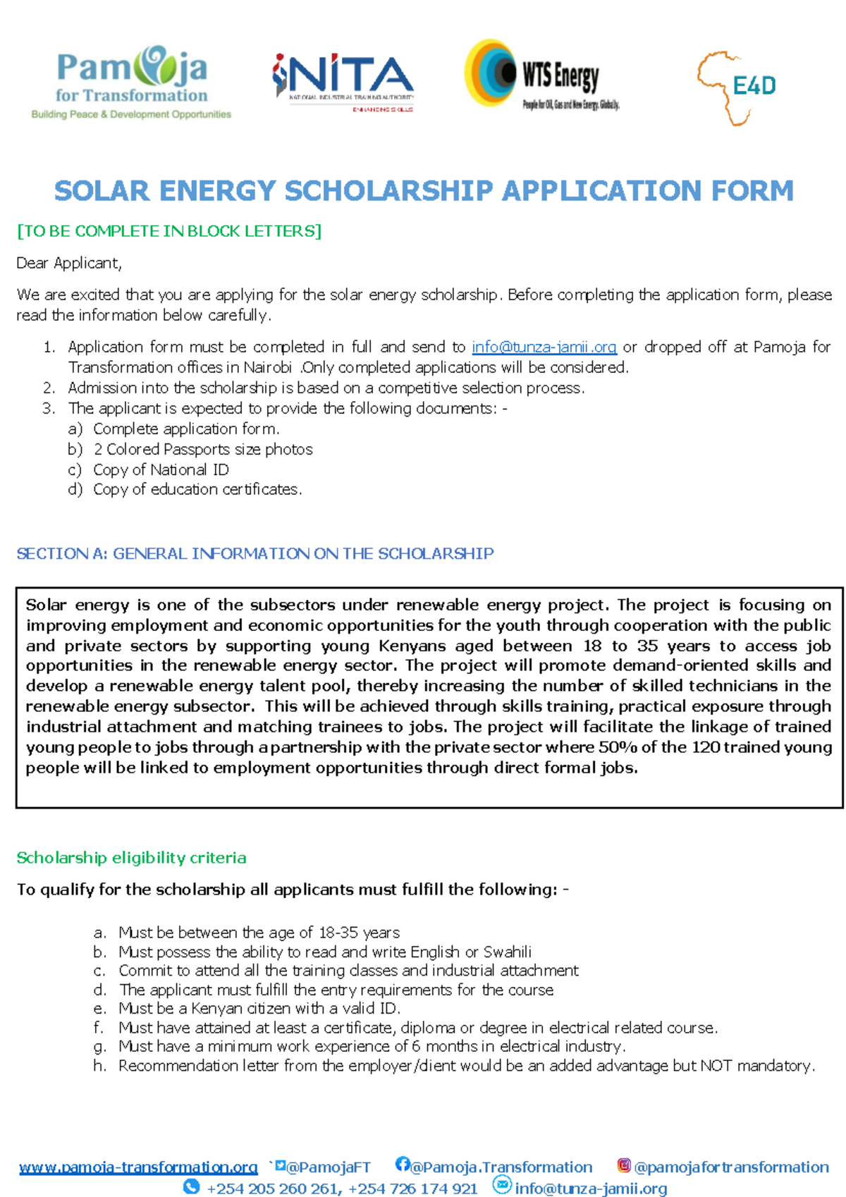 Solar Energy Scholarship Application FORM - pamoja-transformation ...