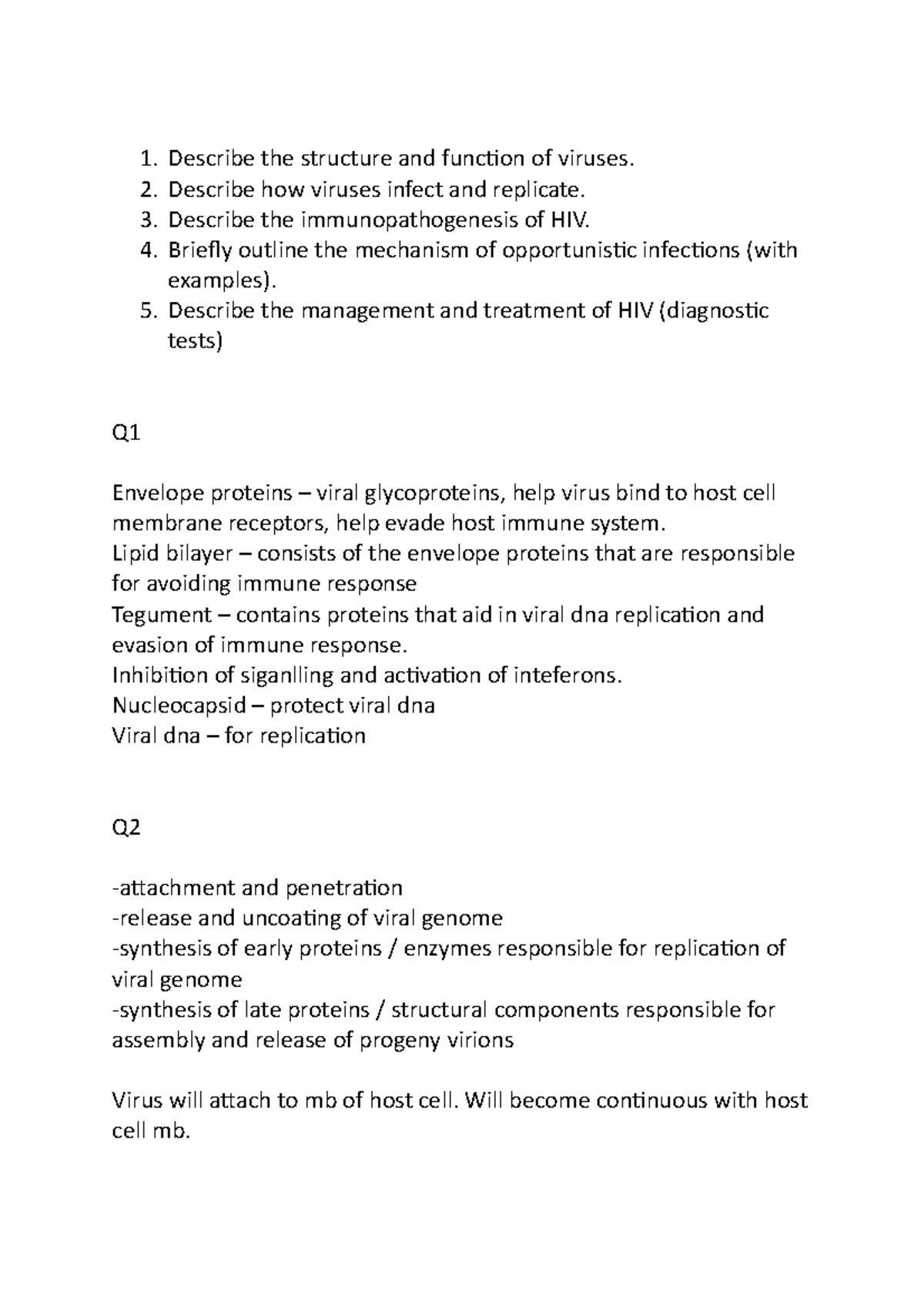 Notes on viruses (studocu) - Describe the structure and function of ...