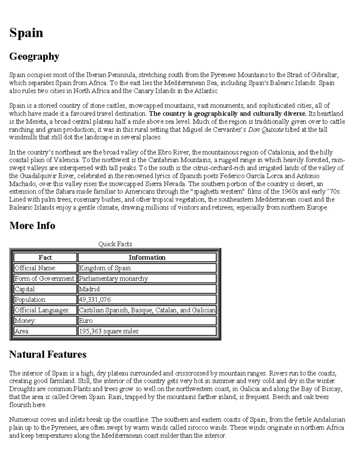 02 Spain Sample - asdfasdf - Spain Geography Spain occupies most of the ...
