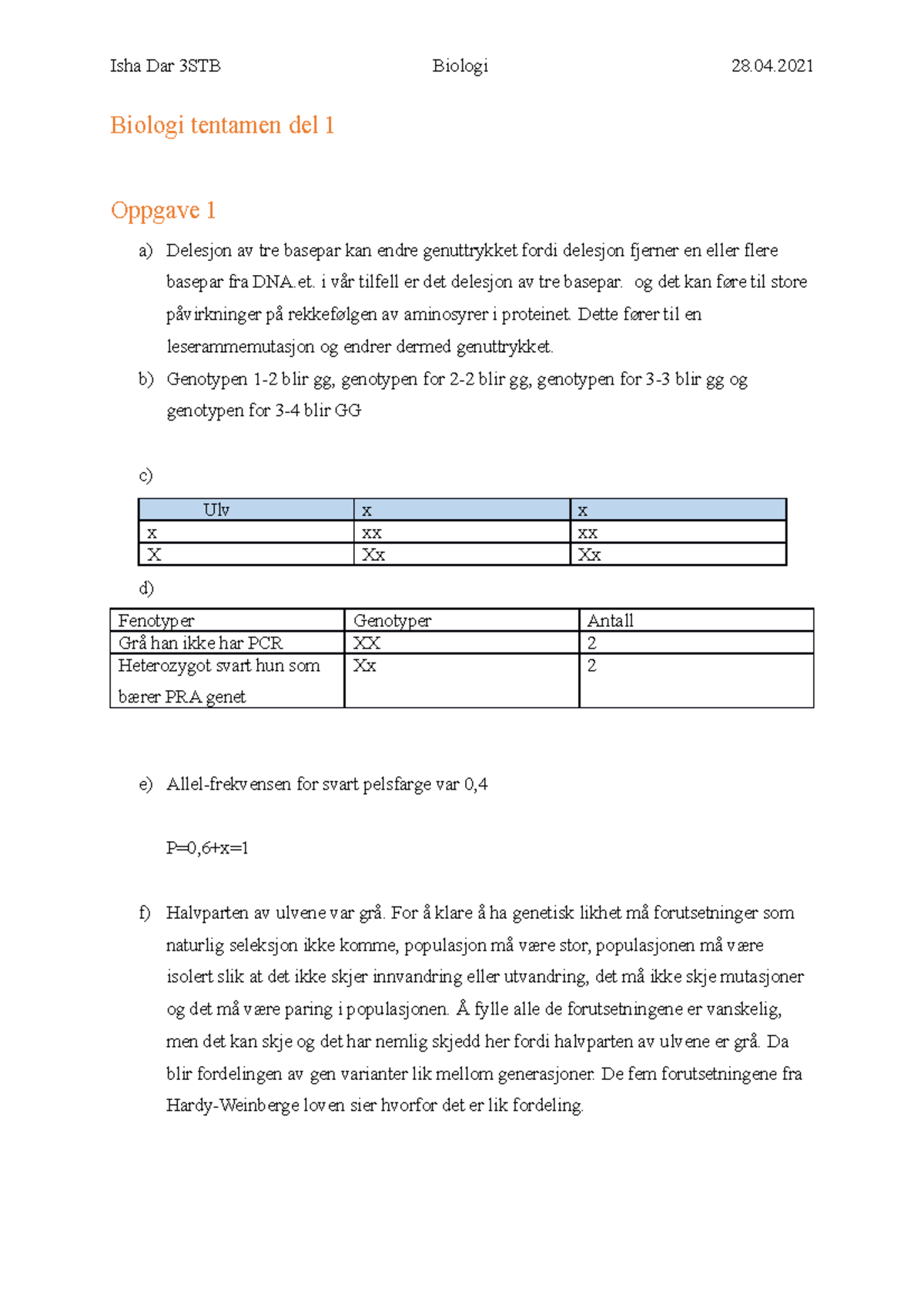 Biologi 2 Tentamen Del 2 - I Vår Tilfell Er Det Delesjon Av Tre Basepar ...