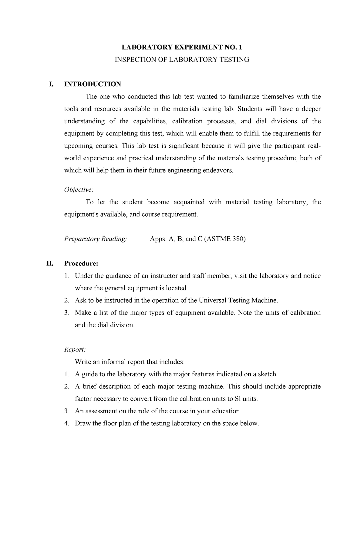 CE 223 - Laboratory NO. 1 - LABORATORY EXPERIMENT NO. 1 INSPECTION OF ...