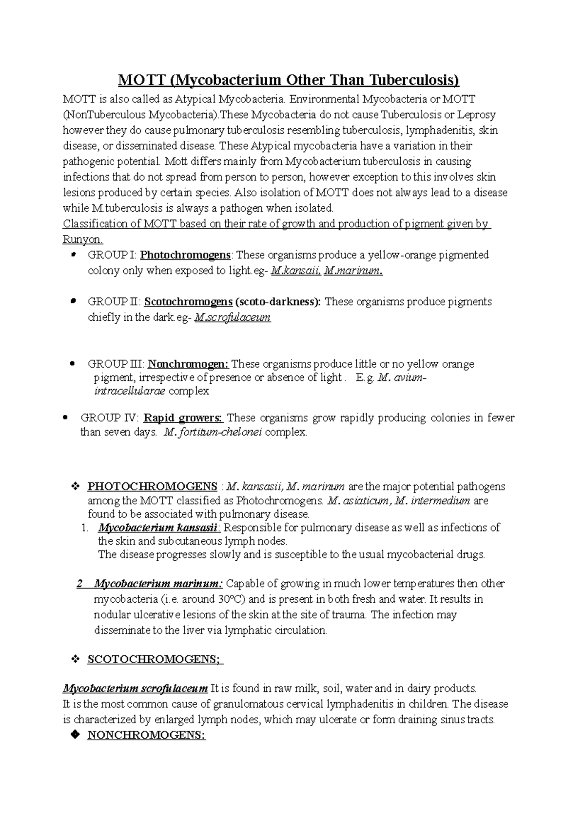 0MOTT - Summary Biotechnology - Microbiology - MOTT (Mycobacterium ...