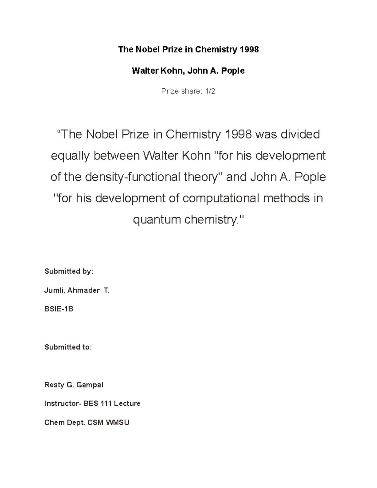 essay on nobel prize in chemistry