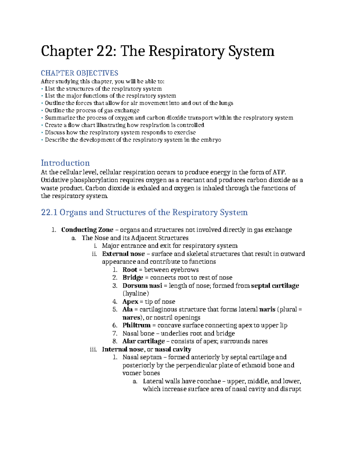 Ch 22 Outline Respiratory - Chapter 22: The Respiratory System CHAPTER ...