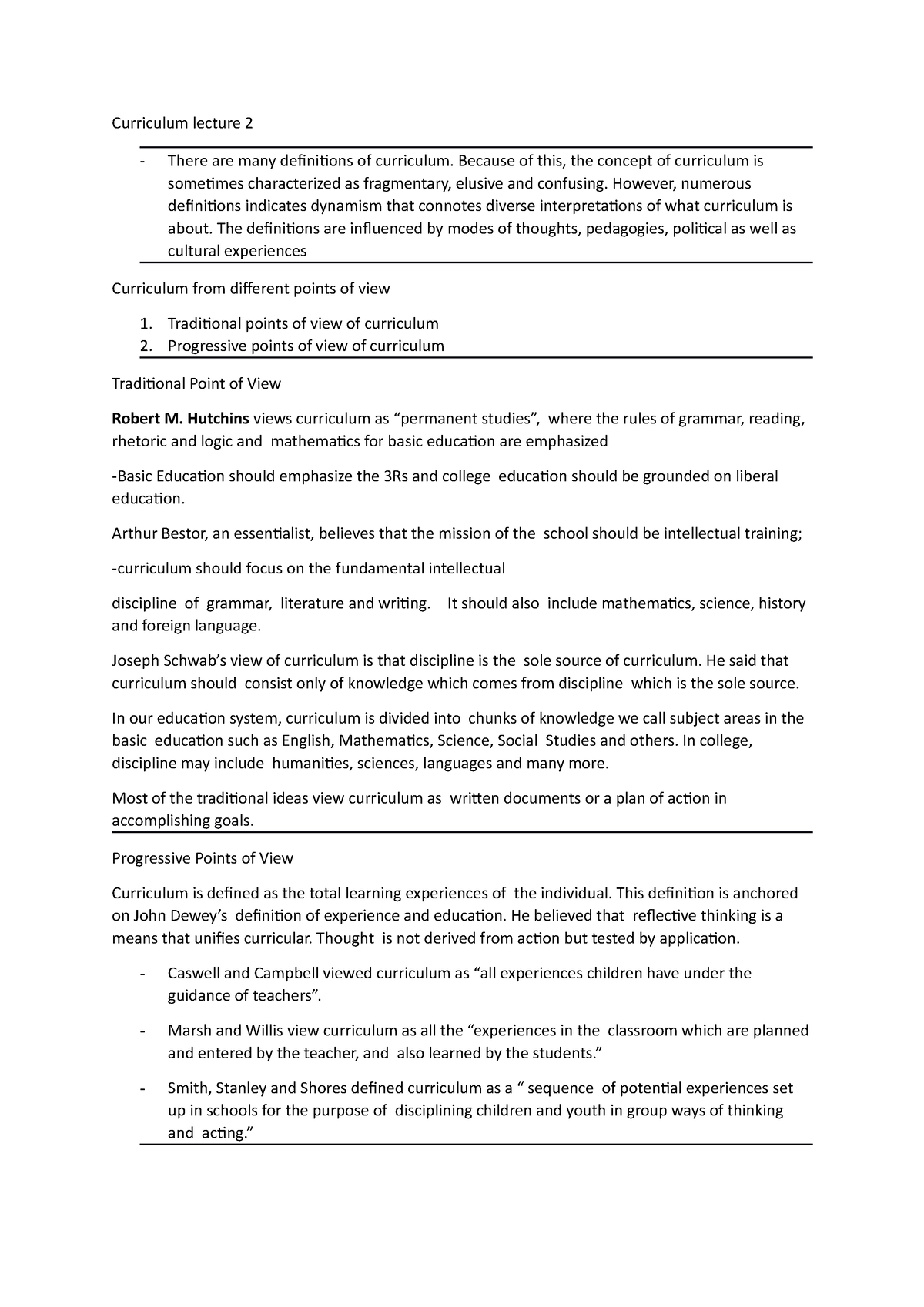 Curriculum lecture 2 - Notes - Curriculum lecture 2 There are many ...