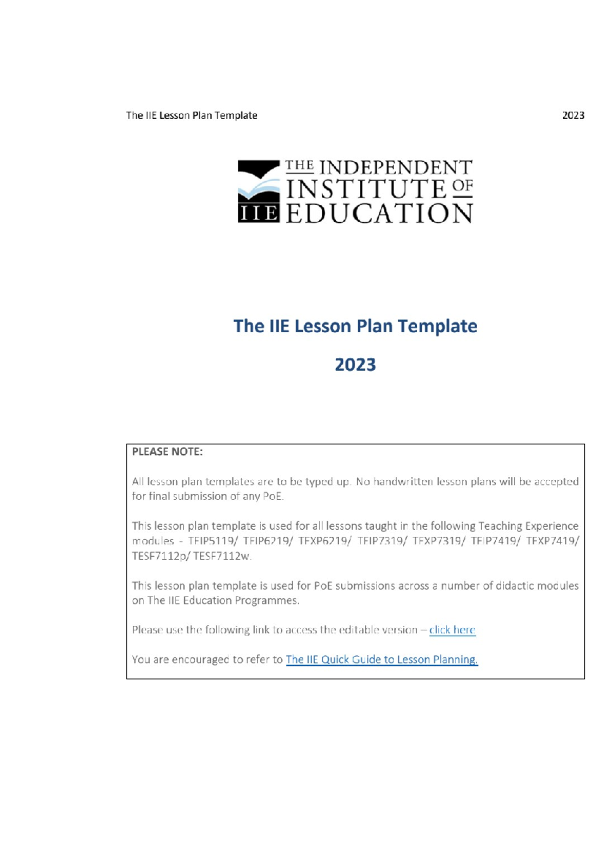 TEIP5119 TE104 Lesson Plan Template 230909 171038 - The IIE Lesson Plan ...