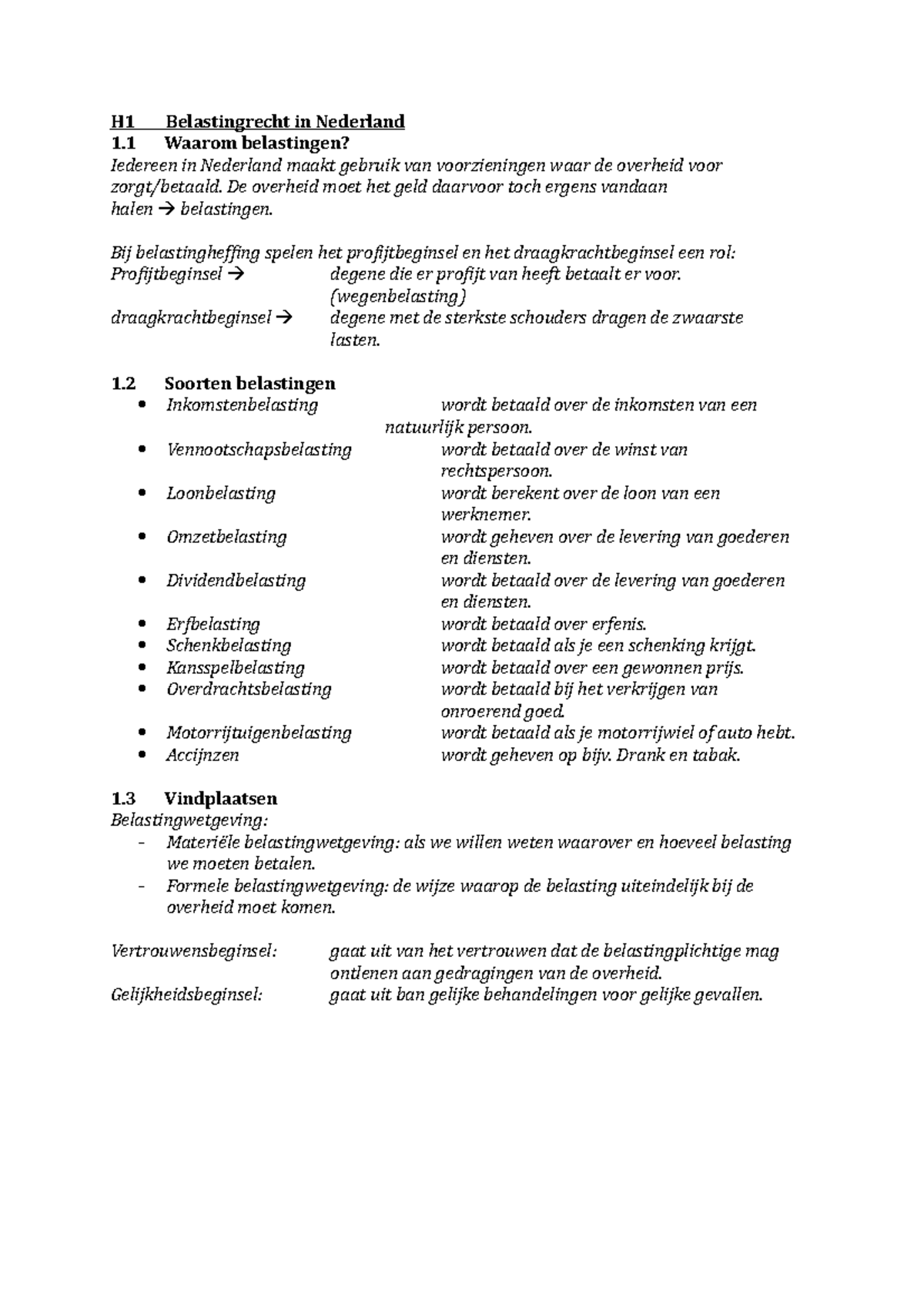 H1 Tm 10 - H1 Belastingrecht In Nederland 1 Waarom Belastingen ...