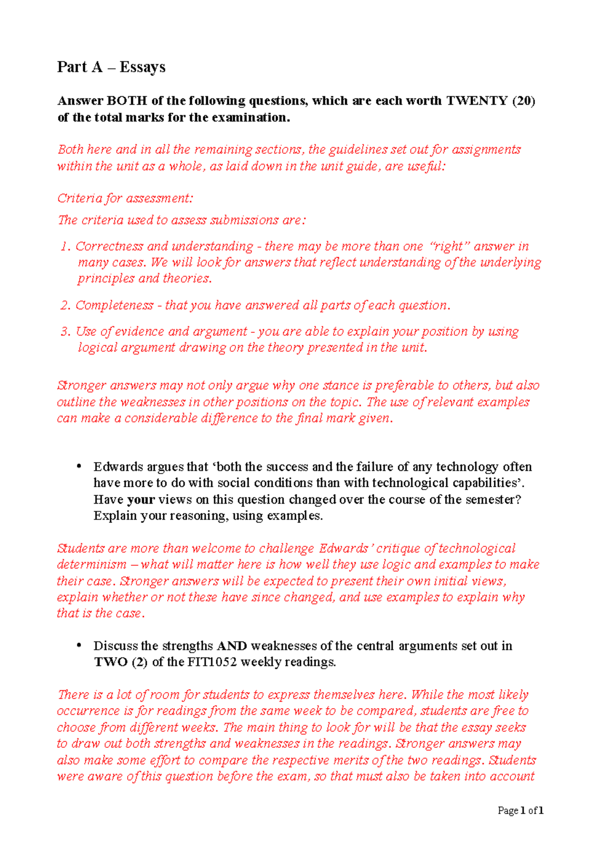 Sample/practice exam 13 November 2020, questions - Part A – Essays ...