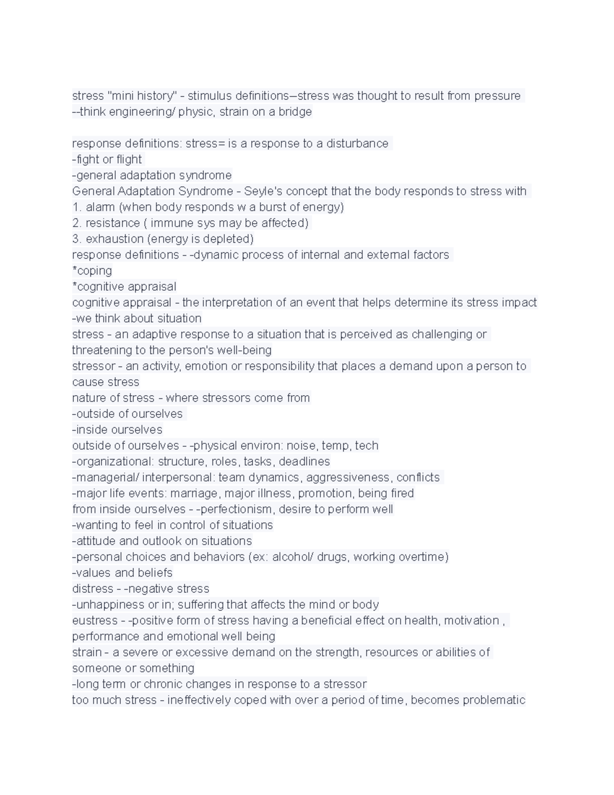 Bhan130 3 - Lecture notes 3 - stress "mini history" - stimulus ...