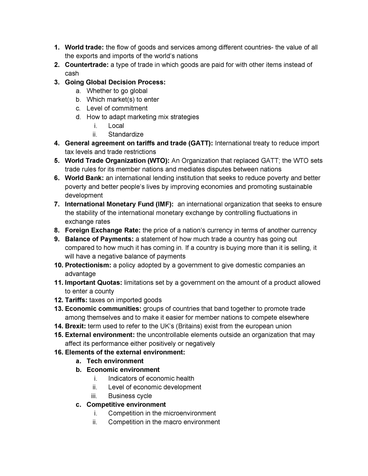 POM CH2 - defintions - World trade: the flow of goods and services ...