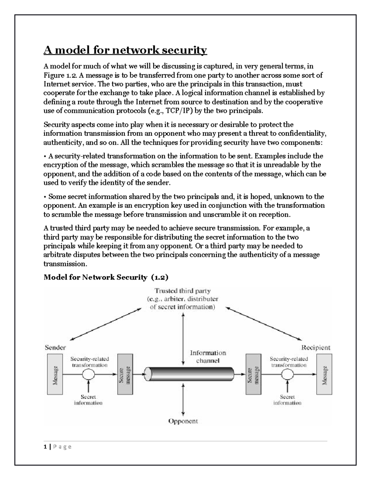 Introduction to cryptography - A model for network security A model for ...