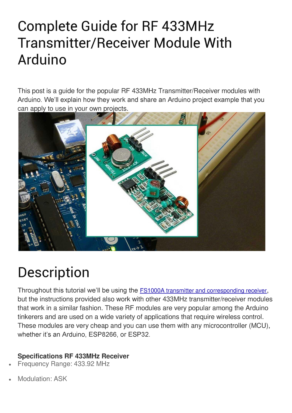 Complete Guide For RF 433MHz Transmitter - Complete Guide For RF 433MHz ...