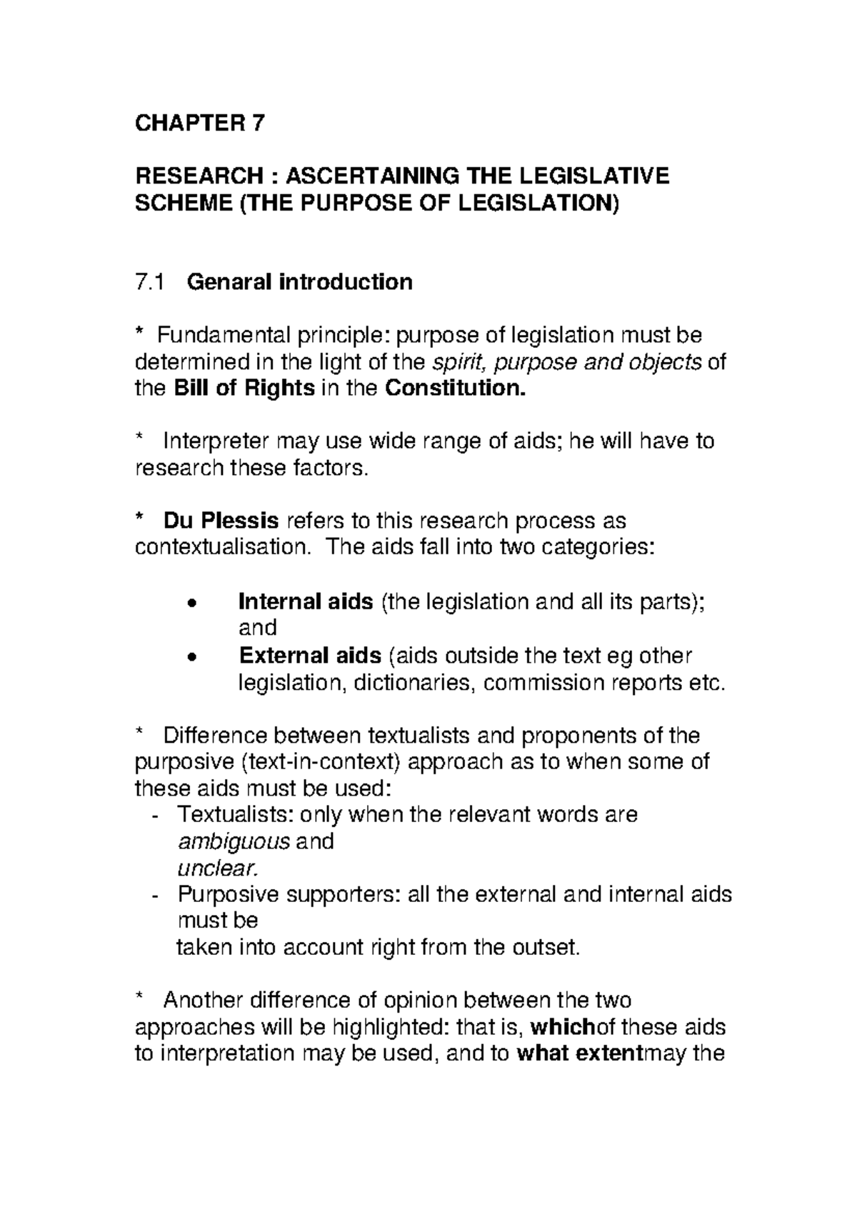 Interpretation of Statutes Summary Notes CHAPTER 7 RESEARCH