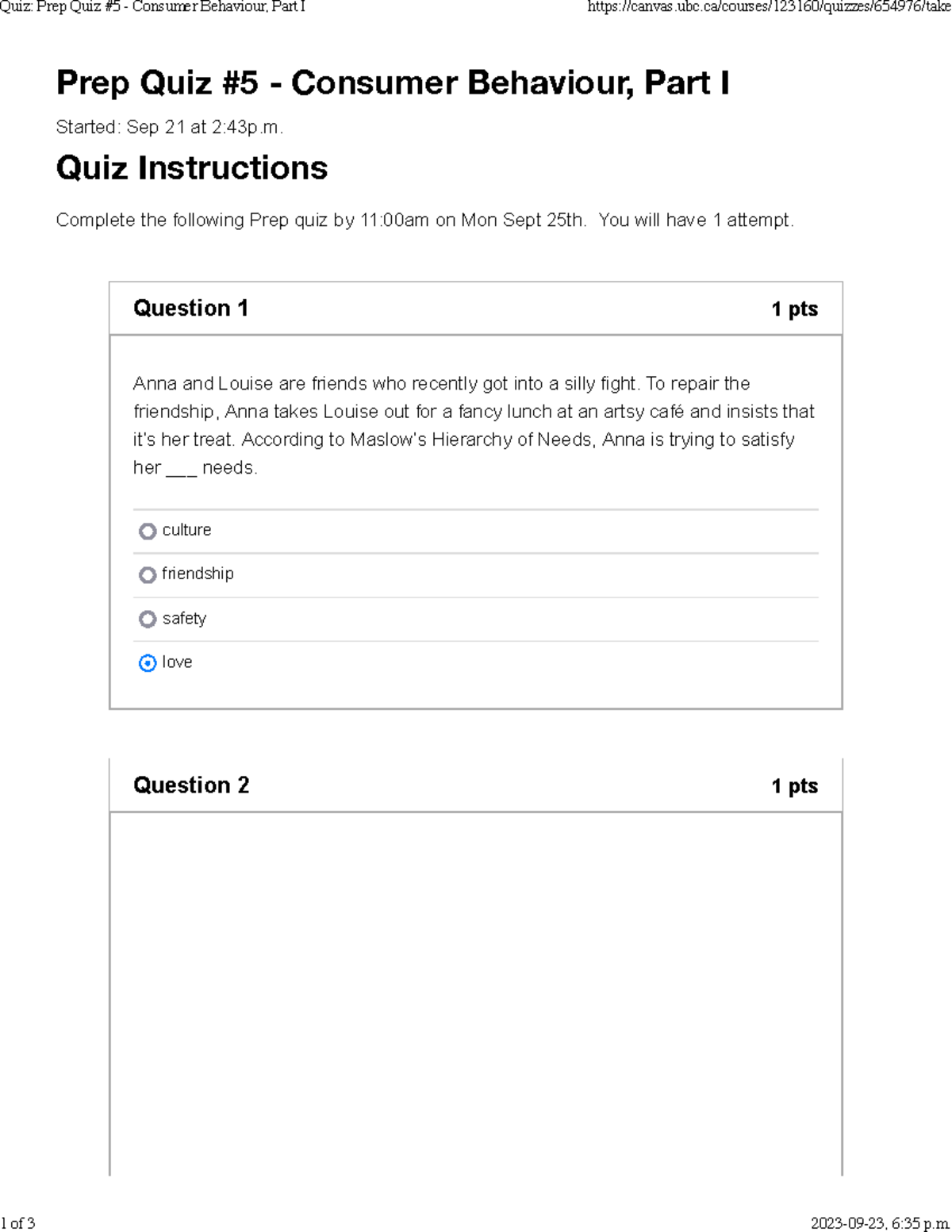 Quiz Prep Quiz #5 - Consumer Behaviour, Part I - Prep Quiz #5 ...