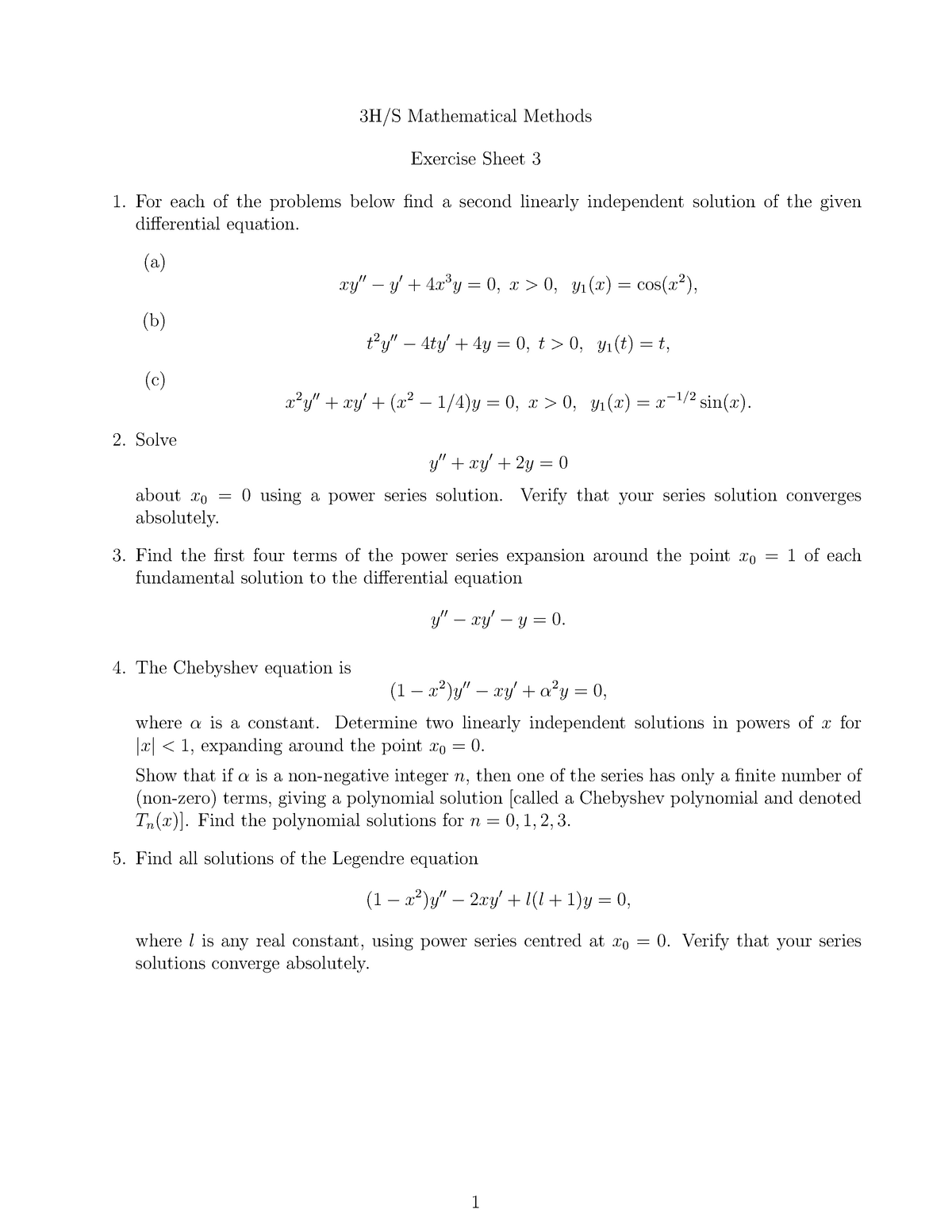 3h Math Meth Exsheet 3 Ex Sheet 3 3h S Mathematical Methods Exercise Sheet 3 For Each Of The Studocu