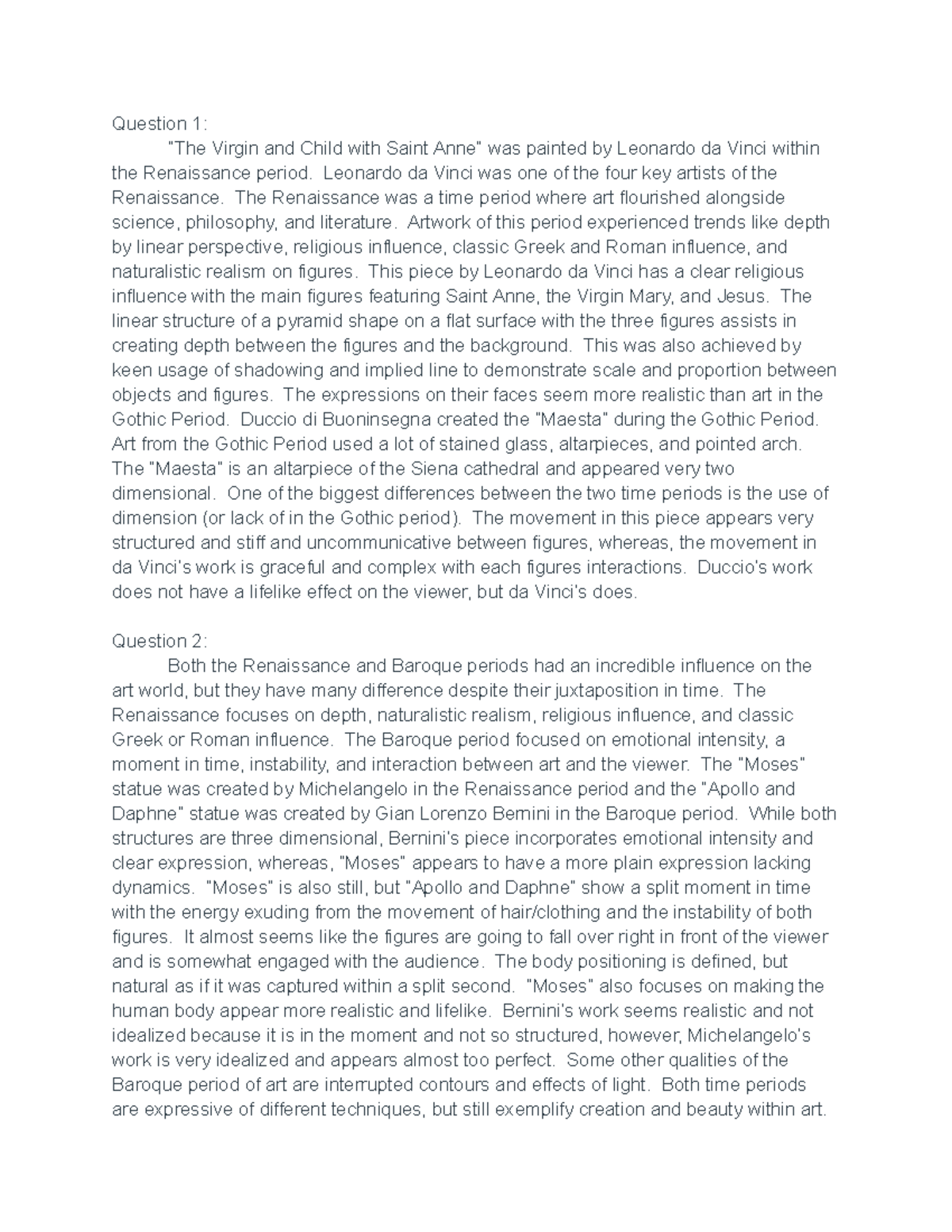 ART 100 art history context renaissance and baroque art - Question 1 ...