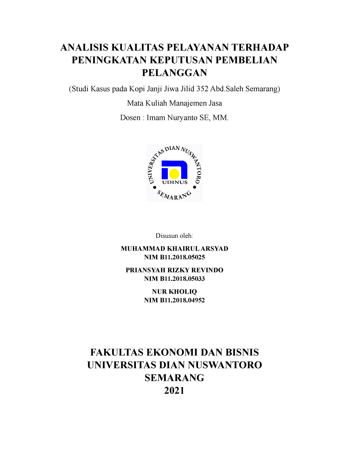 Analisis Kualitas Pelayanan Terhadap Peningkatan Keputusan Pembelian ...