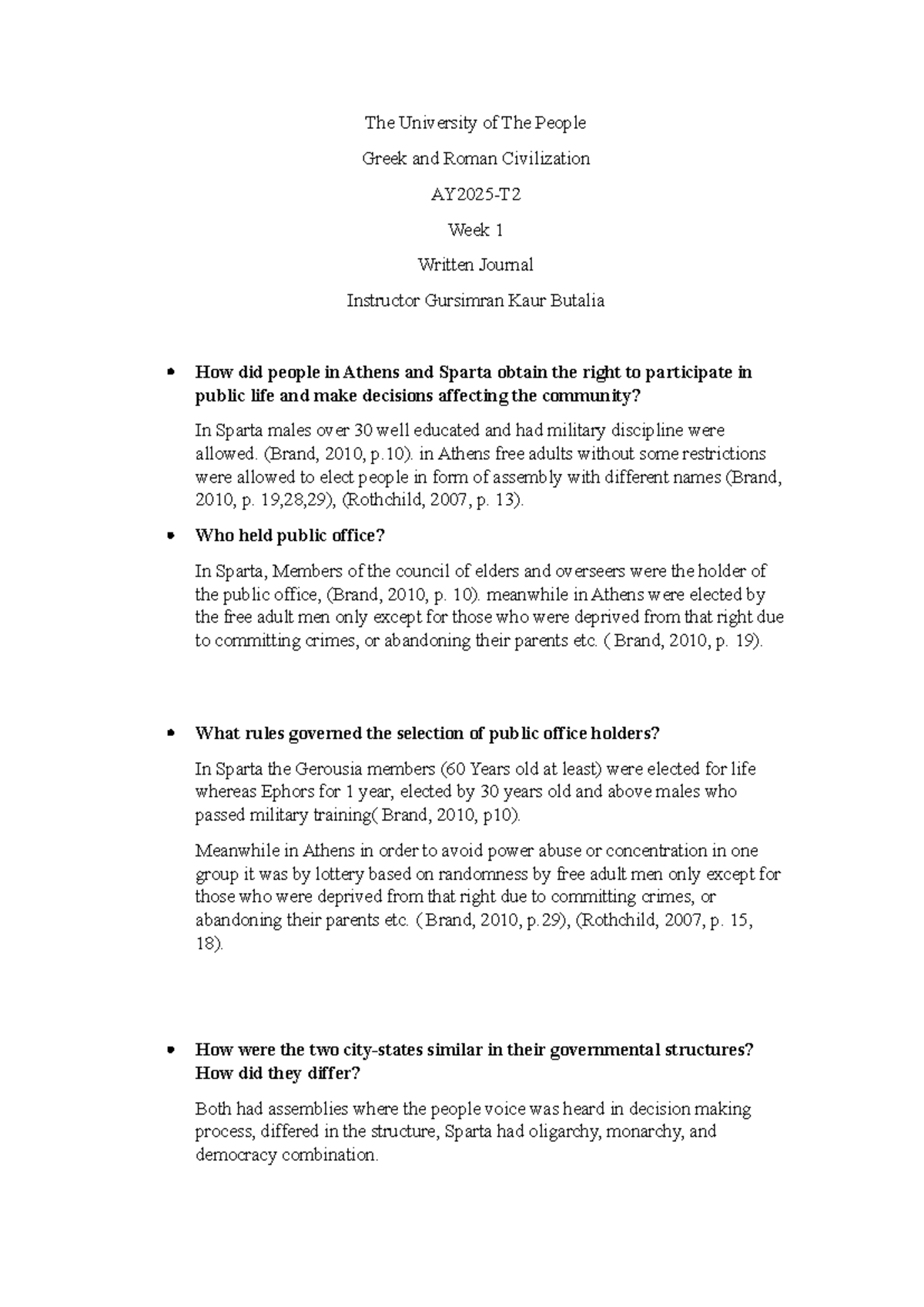 WA1 - Assignment - The University of The People Greek and Roman ...