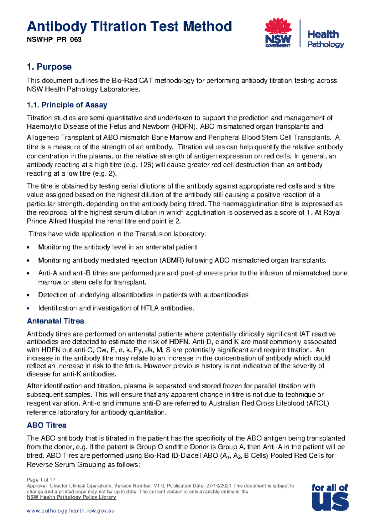 Nswhp PR 063 - Antibody Titration Test Method - NSWHP_PR_ Page 1 of 17 ...